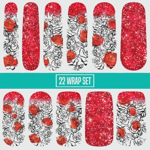 🆕 Paint The Roses Red ✦ Nail Wrap ✦ 22-tip Set