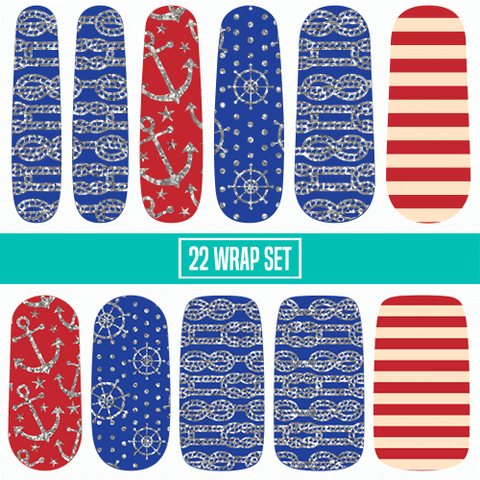๐๐ That's Nautical โฆ Nail Wrap โฆ 22-tip Set