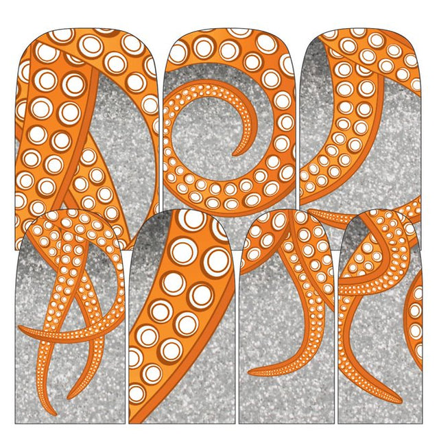 Tentacles ORANGE & SILVER || Nail Wraps || 14-tip Set