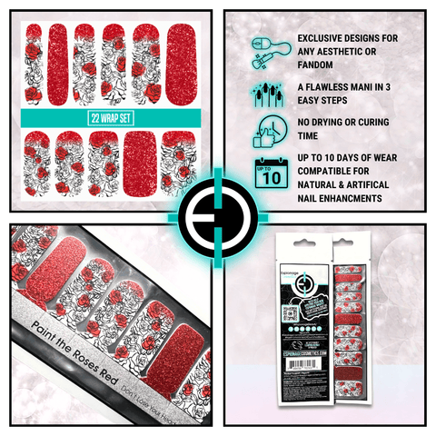 🆕 Paint The Roses Red ✦ Nail Wrap ✦ 22 - tip Set - Espionage CosmeticsEspionage Cosmetics🆕 Paint The Roses Red ✦ Nail Wrap ✦ 22 - tip Set