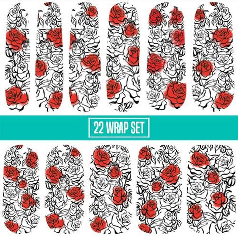 Paint The Roses Red ✦ Nail Wrap ✦ 22 - tip Set - Espionage CosmeticsEspionage CosmeticsPaint The Roses Red ✦ Nail Wrap ✦ 22 - tip Set