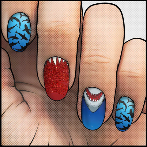 Sharks ✦ Nail Wrap ✦ 22 - tip Set - Espionage CosmeticsEspionage CosmeticsSharks ✦ Nail Wrap ✦ 22 - tip Set