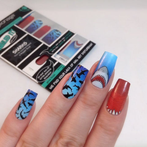 Sharks ✦ Nail Wrap ✦ 22 - tip Set - Espionage CosmeticsEspionage CosmeticsSharks ✦ Nail Wrap ✦ 22 - tip Set