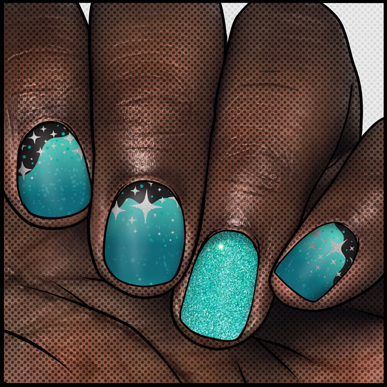 black and teal foil | Teal acrylic nails, Teal nails, Turquoise nails