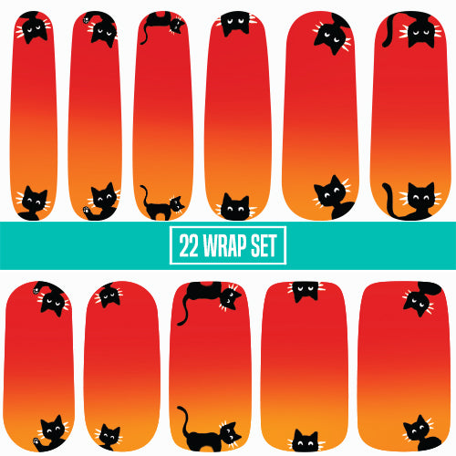 Peek-a-Boo Cats: ORANGE || Nail Wrap || 22-tip Set